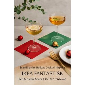IKEA FANTASTISK Paper Napkins – Red & Green 2-Pack | 9½ x 9½" | Holiday Cocktail